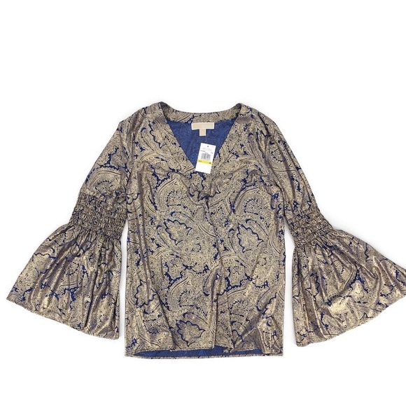 Michael Kors Tops - Michael Kors Blue & Gold Paisley Print Top NWT Med